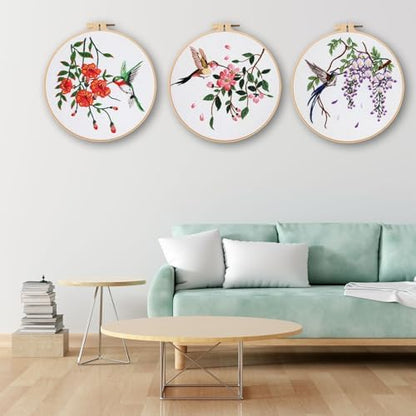 Ohcol 3 Sets Hummingbird Embroidery Kit for Beginners Needlepoint Kits for Adults Cross Stitch Kits with Clear Instructions,Easy Funny Stamped Bird Patterns Fabric Hand Crafts - Image 5