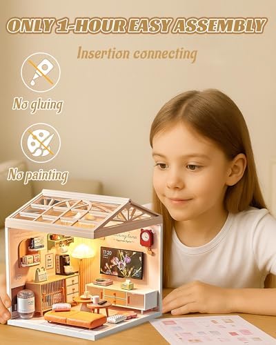 Kisoy DIY Miniature House Kit, Tiny House Kit with Furniture and LED Light, Mini Blocks Model Kit Sets, DIY Crafts/Hobbies Toys for Adults and Teens (Living Room) - Image 6