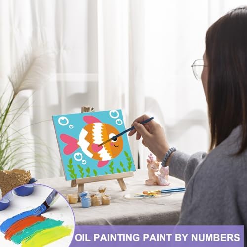 MVVMTOP 4 Pack Paint by Numbers Kit for Adults Beginner with Wooden Frame, Easy DIY Marine Animals Acrylic on Canvas Paint Painting Kits, for Home Wall Decoration Arts Crafts 7.8x7.8inch - Image 7
