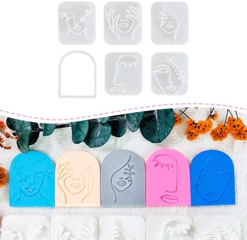 Polymer Clay Cutters Line Face Set – 6PCS Abstract Portrait Clay Cutters for Polymer Clay Jewelry, Clay Earring Cutters with Arch Shape and Face Texture Molds, Clay Tools for Artistic Earrings by Xaekicr