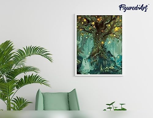 Figured'Art Paint by Numbers Kit for Adults Fairy Tree 16"x20" - Craft Art Painting Rolled Canvas with DIY Wooden Frame - Image 4