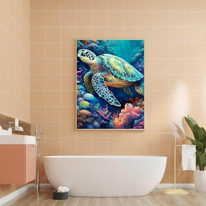 MaiMMaledy Paint by Numbers Kit for Adults Beginners 8Wx12L inch Canvas Pictures with Framed Drawing Painting Works with Wooden Triangle Easel Acrylic Pigment Sea Turtle - Image 5