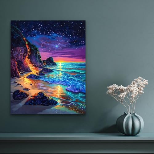 Banket Paint by Numbers Kit for Adults Beginner Beach DIY Painting Kits for Adults Starry Night Easy Adult Paint by Number Kits on Canvas Color by Numbers for Gifts Home Wall Decor 16x20 Inch - Image 2