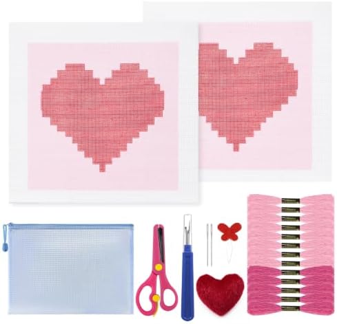 22Pcs Pink Heart 18 Mesh Needlepoint Canvas Kit for Beginners Adults by Unknown