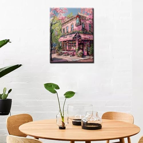 New York Library Paint by Numbers Kits for Adult Bohemia Paint by Numbers Pink Blossom Floral Digital Oil Painting Kits on Canvas with Brushes and Acrylic Pigment DIY Framed 16x20 Inch - Image 2