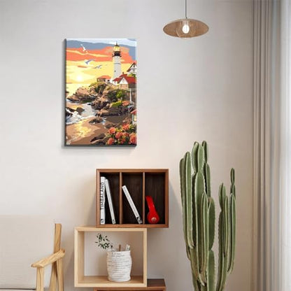 JOOZ Lighthouse Paint by Number for Adults with Frame, 8x12 Inch - Image 6