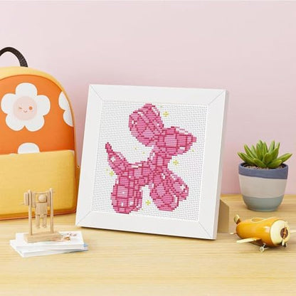 Tiwabb Pink Dog Stamped Cross Stitch Kits for Adults Beginners with Frame - Image 2