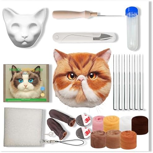 MeowPick Needle Felting Kit with Cat Head Mold, Animals Needle Felting Set, DIY Wool Felt Materials Set with Felting Tool and Instruction for Quick Needle Felting Craft (Garfield) by MEOWPICK