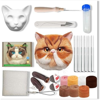 MeowPick Needle Felting Kit with Cat Head Mold, Animals Needle Felting Set, DIY Wool Felt Materials Set with Felting Tool and Instruction for Quick Needle Felting Craft (Garfield) by MEOWPICK
