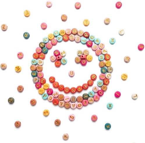 SUTOUG 1010PCS Colourful Letter Beads, 4x7mm Round Alphabet Beads (Gold) by SUTOUG