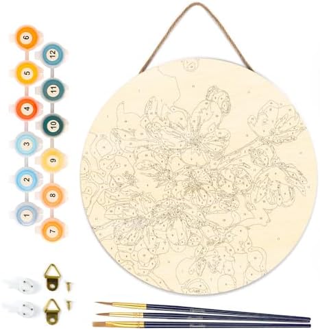 Figured'Art Paint by Numbers Kit for Adults on Wood Slice, 11.8in Diameter - Cherry Blossom - Craft Art Painting DIY Canvas - Image 6