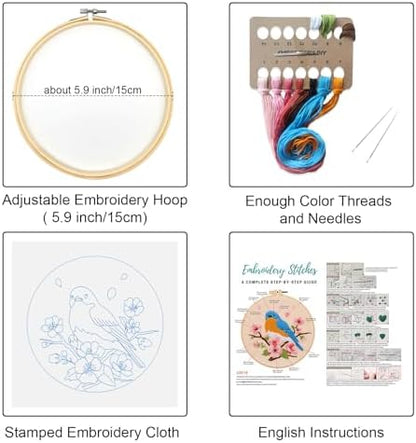 Louise Maelys Blue Bird Embroidery Kit for Beginners, DIY Floral Kit - Image 2