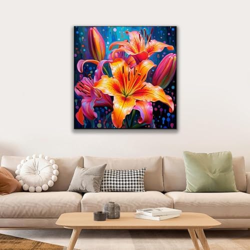 JUJUHOOD Lily Flower Paint by Numbers Kit for Adults Beginner & Kids Ages 8-12,Flower Paint by Number Without Easel, Acylic Paint by Numbers for Gift Home Wall Decor (10x10Inch) - Image 2