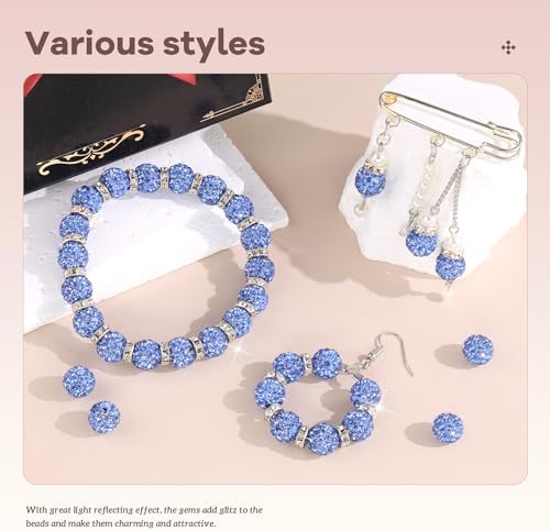 105pcs 10mm Rhinestone Beads for Jewelry Making, Light Blue Shiny Round Disco Ball Beads Bulk, Sparkle Crystal Clay Christmas for Bracelet Baseball Necklace Earring Crafting and DIY - Image 2