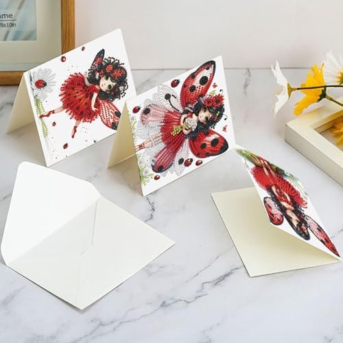 LazyFold 6 Pcs Diamond Art Painting Greeting Cards Kits, Red Fairy Handmade Festival Greeting Cards with Envelopes Diamond Art Crafts Birthday Cards Creative Gift - Image 5