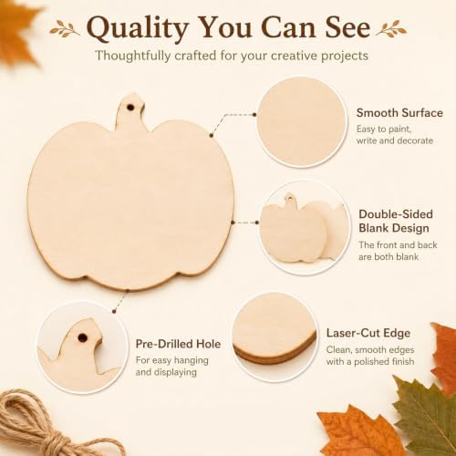 MAQIHAN Wooden Pumpkin Craft Kit 30 Pcs - Unfinished Fall Halloween Decor - Image 6