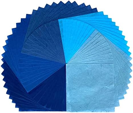Natural Fiber Mulberry Paper Sheets 6 x 6 Inches, 50 PCS Handmade Craft Paper for Origami, Scrapbooking, Card Making, DIY Decoration, Mixed Media Art (Ocean Blue Tone, 6x6 Inch) by RATREE888