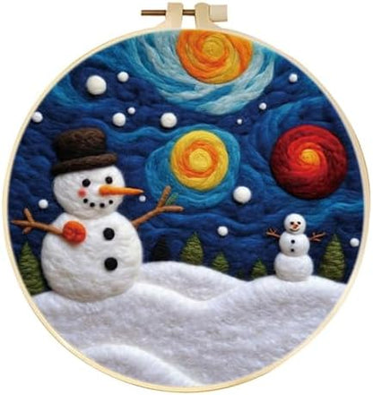 yesJRL Christmas Snowman Needle Felting Kit, Felt Painting Kits for Beginners, Felt Painting Set Gift for Xmas Decoration, Starter Needle Felting with Pad, Needles, Wool, Decorative Frame by yesJRL