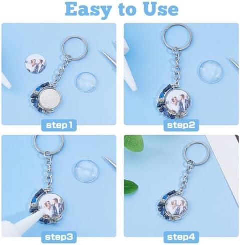 DICOSMETIC 10 Sets Keychain Pendant Tray Moon Rotation Double-Sided Bezel Pendant Trays Cabochon Keychain Kit Blanks Alloy Gemstone Keychains with 20Pcs Glass Cabochons for Photo Resin Jewelry Making - Image 4