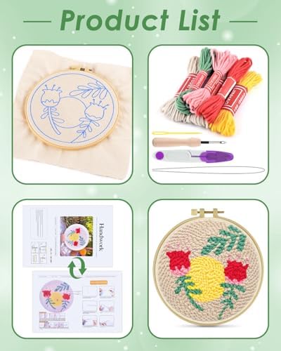 ERKOON Punch Needle Kit Adults Beginners, DIY Easy Floral Embroidery Set for Starter Art Craft, Needling Punch Project with Patterns, Tools, Yarns, Hoop, Instruction (Rose Passing) - Image 2
