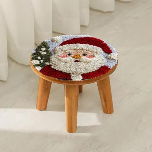 Latch Hook Rug Kit Cute Cartoon Santa Claus Easy for Beginners Round Shape Carpet Crochet Yarn Craft Mini Rug DIY Hook and Latch Little Tapestry for Home Decor 30x30cm-9 - Image 4