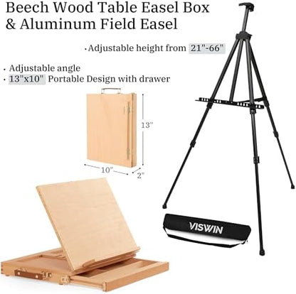 VISWIN 185 PCS Professional All-in-One Art Painting Kit with Beech Wood Easel, 96 Acrylic, Watercolor & Oil Paint Set, Canvas, Painting Set with Complete Art Supplies for Adult, Artist, Beginner - Image 2