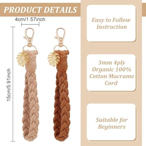 FREEBLOSS 6 Set Macrame Keychain Lanyard Kit DIY Macrame Palm Leaf Keychain Kit with Instruction Macrame Wristlet Macrame Hanging Decor DIY Macrame Kit for Beginners - Image 3
