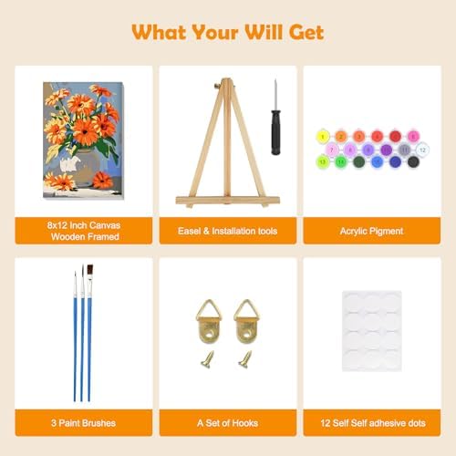 MOGTAA Paint by Numbers Kit for Adults with Frame, Flowers in Vase Paint by Number Canvas, Flowers Scenery Paint by Numbers with Easel, DIY Oil Painting Kit for Home Wall Decor 8 x 12 Inch - Image 5