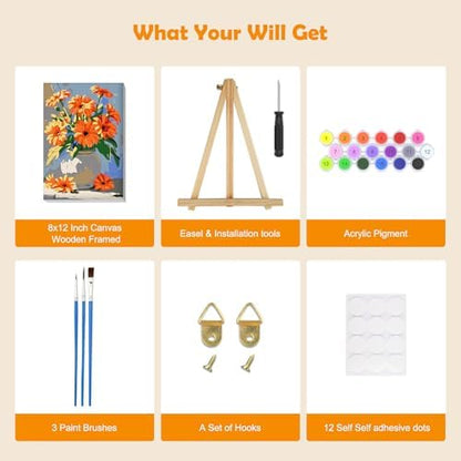 MOGTAA Paint by Numbers Kit for Adults with Frame, Flowers in Vase Paint by Number Canvas, Flowers Scenery Paint by Numbers with Easel, DIY Oil Painting Kit for Home Wall Decor 8 x 12 Inch - Image 5