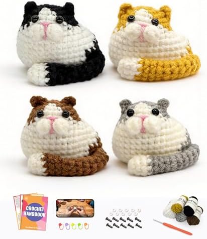 PAITIN Crochet Kit for Beginners Adults, Complete DIY Craft Yarn Kit with Step-by-Step Video Tutorials, Easy Handmade Art Projects Home Decor (Cat) by PAITIN