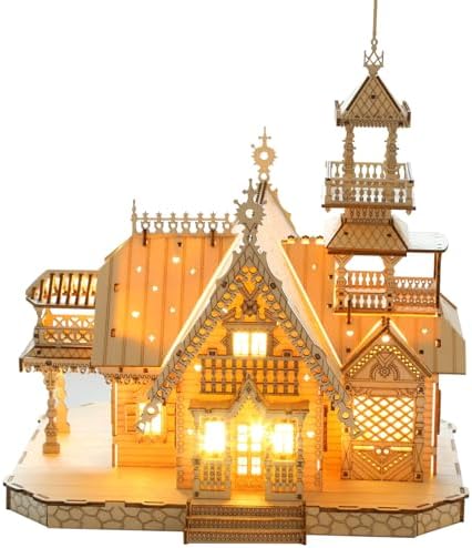 3D Wooden Puzzles for Adults 267pcs Vintage LED Light Villa DIY Wooden Assembly Kit for Teens Home Decor by VanBasic