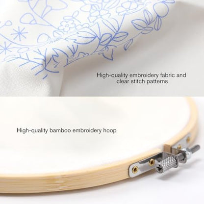 VIVIDOX 4 Sets Embroidery Kit for Beginners with Stitch Video, Cross Stitch Kits for Adults, Hand Craft Lover, Starters Easy Practice with Stamped Pattern, Hoop, Needles, Scissors, Tools & Instruction - Image 3