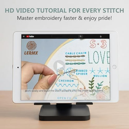 LX LERMX Embroidery Kit for Beginners Adults, 34 Stitch Techniques with Floral Patterns, Complete DIY Kit with Stamped Patterns, Hoop, Colorful Threads, Tools (Pattern 2) - Image 2