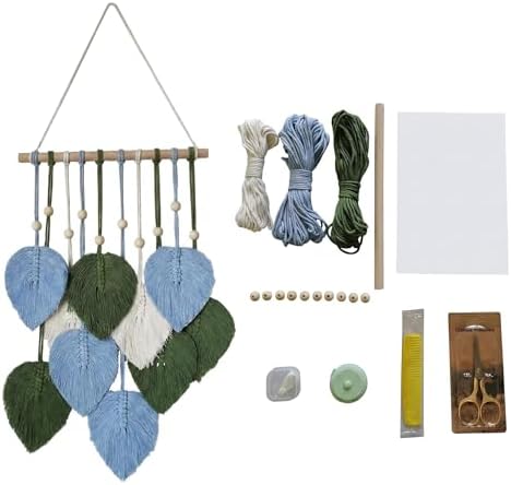 Zqyxiehuo DIY Macrame Leaf Wall Hanging Beginners Boho Wall Leaf Tapestry Kit Handmade Woven Tapestry Feather Wall Hanging DIY Macrame Kit for Adults Birthday Gift 11.8"(Green,Blue) by Unknown