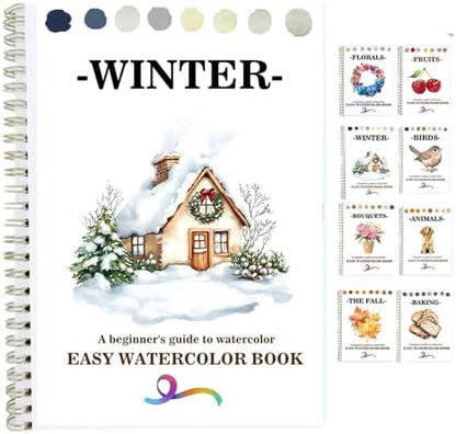Watercolor Workbooks Coloring Book Beginner Friendly Painting Kit Easy Nature Scenes Paint Set Art Crafts for Creative Exploration Gift for Adults (Winter, Without Palette) by Unknown
