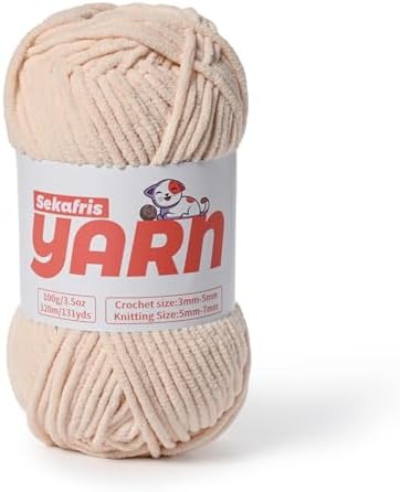 Plush Chunky Chenille Yarn for Crocheting, Soft Fluffy Velvet Yarn for Crocheting, Fuzzy Baby Blanket Knitting Yarns, 100g/131yds Bulky Amigurumi Yarns（Beige） by Sekafris