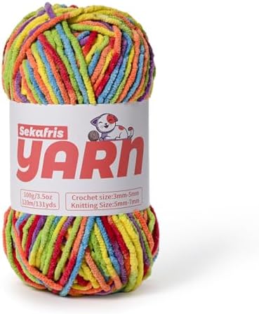 Plush Chunky Chenille Yarn for Crocheting, Soft Fluffy Velvet Yarn for Crocheting, Fuzzy Baby Blanket Knitting Yarns, 100g/131yds Bulky Amigurumi Yarns（Rainbow） by Sekafris