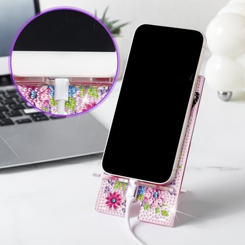 Saillong 6 Pcs Butterfly Flowers Diamond Art Cell Phone Holder Stand - Image 5