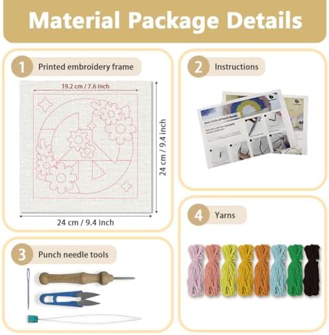 DOODLREAM Peace Symbol Punch Needle Kit for Beginner 9.4" x 9.4" - Image 2