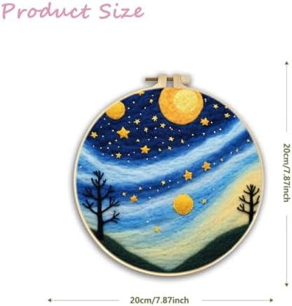 CaptainCrafts DIY Needle Felting Starter Kit with Picture Hoop, Foam Pad, Felt Cloth, Instructions for Home Decoration, Beginner Art Craft (Moonlit Starry Sky) - Image 2