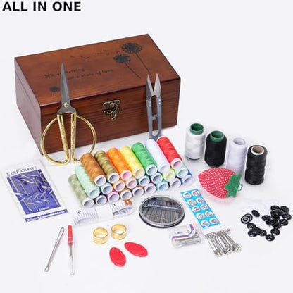 Wooden Sewing Kit Box, Wooden Sewing Box with Sew Kit Accessories - Image 2