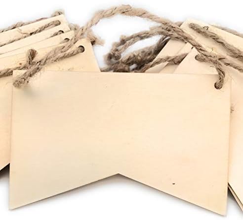 Oojami 50-Pack Unfinished Wood Banner Flags with Twine – Natural Wooden Pennant Ornaments for Crafts, Painting, Wood Burning, and Laser Engraving – Custom Blank Garland Kit for Party & Event Decor - Image 3