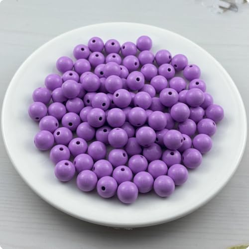 100pcs Acrylic Round Beads for Crafts 12mm Resin Candy Color Spacer Beads with Hole for Jewelry Making Sewing Crafts Decoration Necklaces Bracelets Earrings Supplies(Light Purple) - Image 2