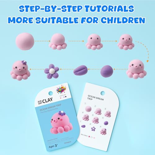 Air Dry Clay for Kids - 6 Ocean Themed Modeling Clay Kit, Model Magic Clay with Sculpting Tools and Tutorials, Ultra Light & Soft, Non-Toxic & Safe, DIY Arts and Crafts School Projects for Kids - Image 4