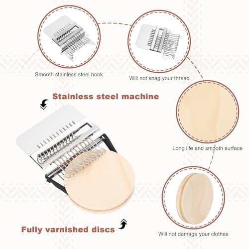 MECCANIXITY Mini Darning Loom, 12 Hooks Wood Weaving Knitting Machine with Knitting Needles and Buckle for Repair Jeans Socks DIY Craft, Knit Patch Loom Weave Tool,Silver - Image 3