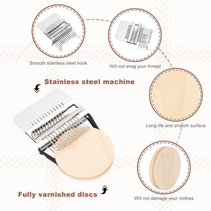 MECCANIXITY Mini Darning Loom, 12 Hooks Wood Weaving Knitting Machine with Knitting Needles and Buckle for Repair Jeans Socks DIY Craft, Knit Patch Loom Weave Tool,Silver - Image 3