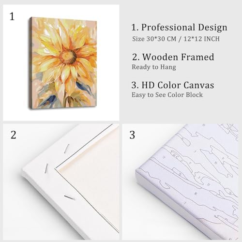 Natuyalo Paint by Numbers Kit for Adults Framed - Sunflower Paint by Number on Canvas with Frame, Flowers DIY Acrylic Painting by Number Ideal Gift Home Wall Decor (12x16 Inch) - Image 4