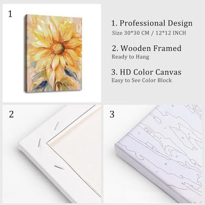 Natuyalo Paint by Numbers Kit for Adults Framed - Sunflower Paint by Number on Canvas with Frame, Flowers DIY Acrylic Painting by Number Ideal Gift Home Wall Decor (12x16 Inch) - Image 4
