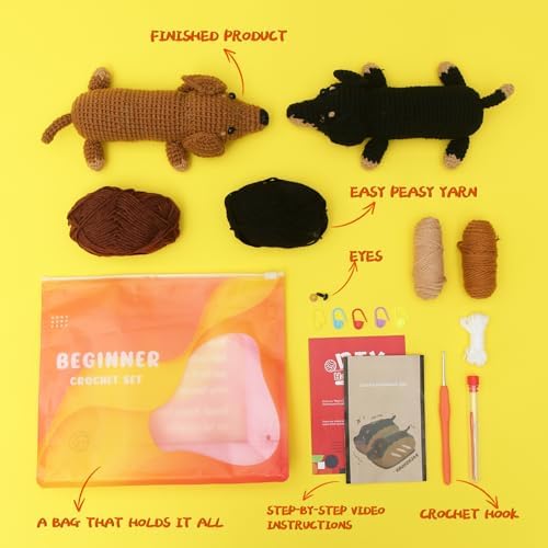 Crochet Kit for Beginners - 2 PCS Crochet Dachshund Beginner Crochet Kit - Image 2