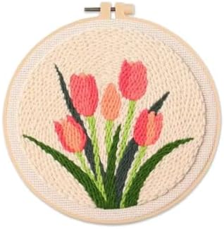 ZMHKJZDQ Punch Needle Kits for Beginners,DIY Punch Needle Embroidery with Fabric, Hoops, Yarns and Sewing Needles for Adults Children Festival Gift and Home Decor, 20x20cm (Tulip) by ZMHKJZDQ